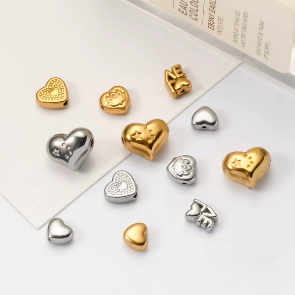 Wholesale Jewelry Stainless Steel Heart Love Perforated Beads Electroplating Baroque Style