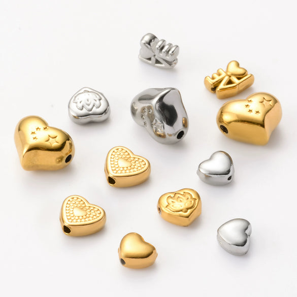 Wholesale Jewelry Stainless Steel Heart Love Perforated Beads Electroplating Baroque Style