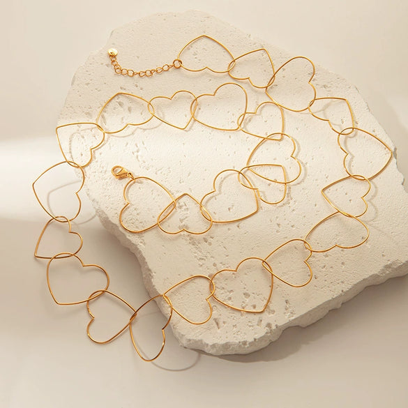 Wholesale Jewelry Stainless Steel Heart Pattern Electroplated Necklace