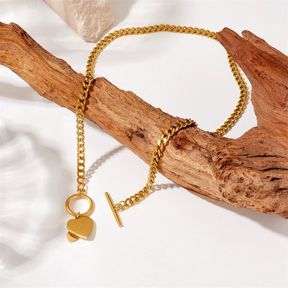 Wholesale Jewelry Stainless Steel Heart Pendant Goldplated Chain Necklace