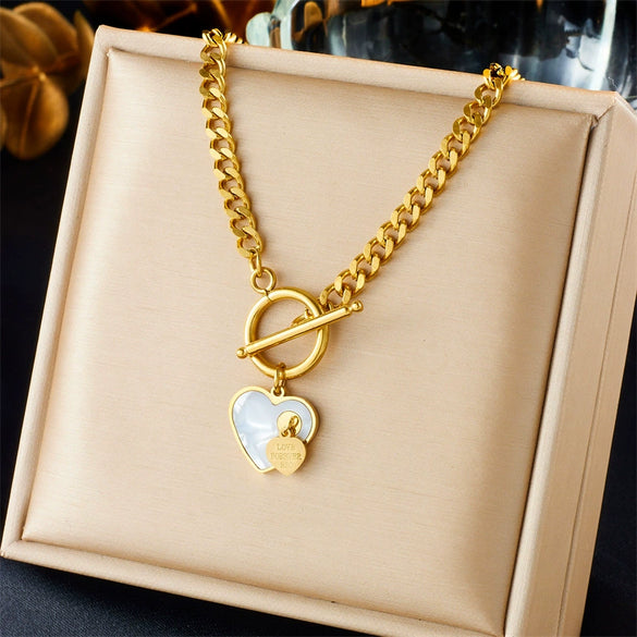 Wholesale Jewelry Stainless Steel Heart Pendant Goldplated Chain Necklace