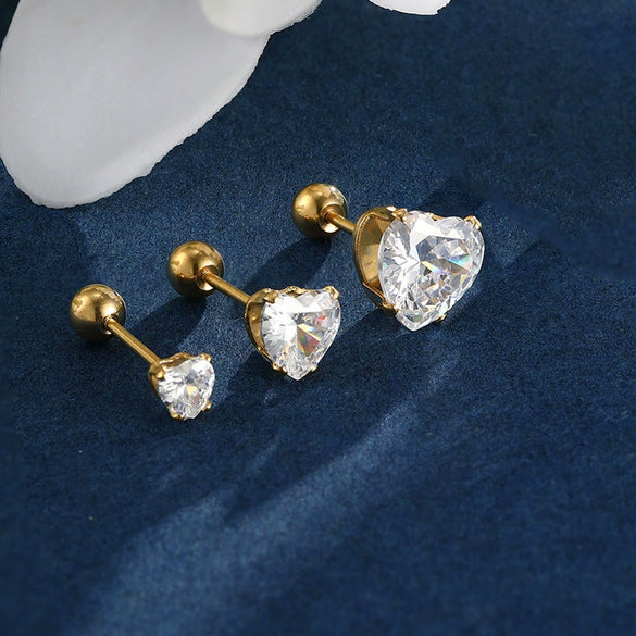 Wholesale Jewelry Stainless Steel Heart Shape Electroplated Women's Stud Earrings