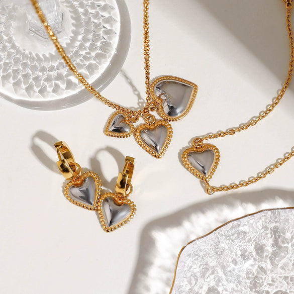 Wholesale Jewelry Stainless Steel Heart Shape Electroplating Women's Necklace Bracelet Earrings