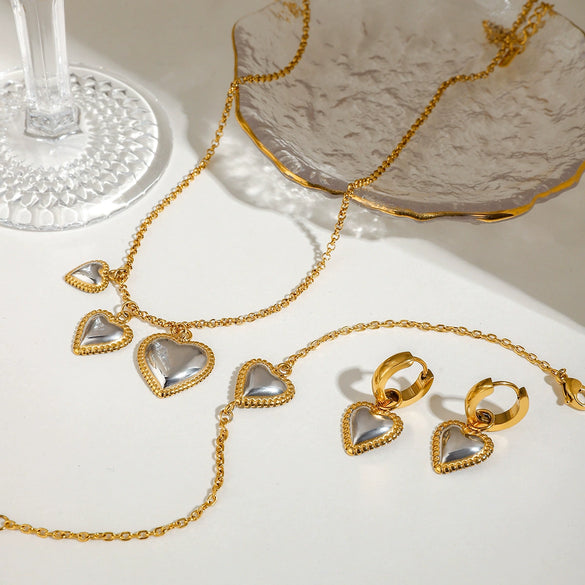 Wholesale Jewelry Stainless Steel Heart Shape Electroplating Women's Necklace Bracelet Earrings
