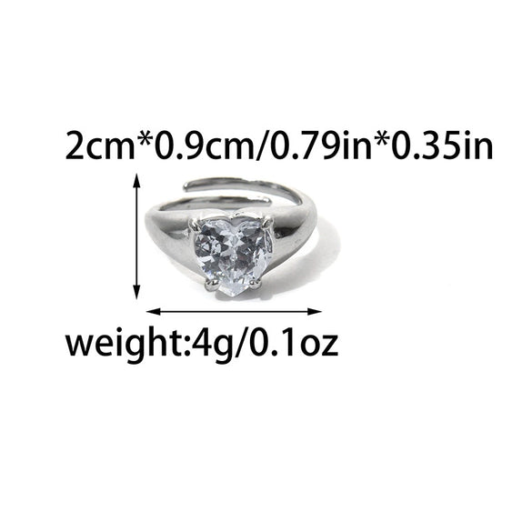 Wholesale Jewelry Stainless Steel Heart Shape Geometric Zircon Opening Ring For Women