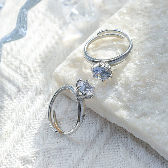Wholesale Jewelry Stainless Steel Heart Shape Geometric Zircon Opening Ring For Women