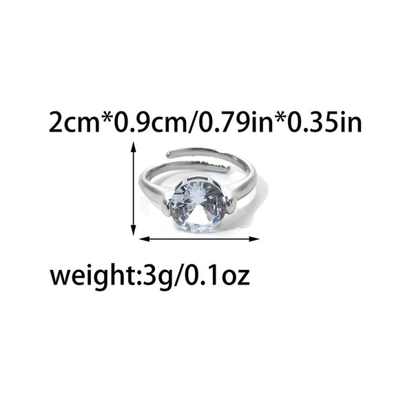 Wholesale Jewelry Stainless Steel Heart Shape Geometric Zircon Opening Ring For Women