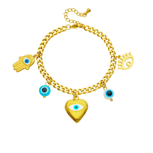 Wholesale Jewelry Stainless Steel Heart Shape Pendant Bracelet With Cartoon Oil Drop Devil's Eye Love Design And Electroplating For Women