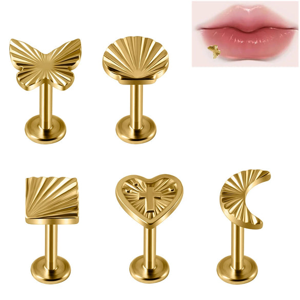 Wholesale Jewelry Stainless Steel Heart Shaped Multicolor Butterfly Geometric Electroplated Ear Nail Piercing Jewelry
