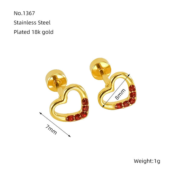 Wholesale Jewelry 316L Stainless Steel Heart Shaped Threaded Earrings For Women With Electroplating