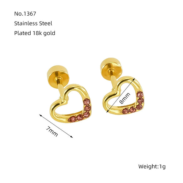 Wholesale Jewelry 316L Stainless Steel Heart Shaped Threaded Earrings For Women With Electroplating