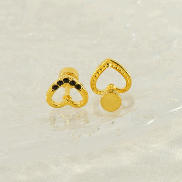 Wholesale Jewelry 316L Stainless Steel Heart Shaped Threaded Earrings For Women With Electroplating