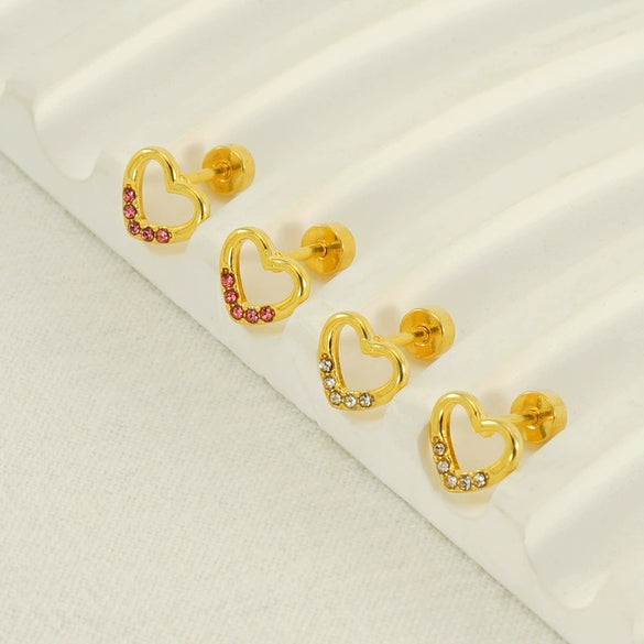 Wholesale Jewelry 316L Stainless Steel Heart Shaped Threaded Earrings For Women With Electroplating