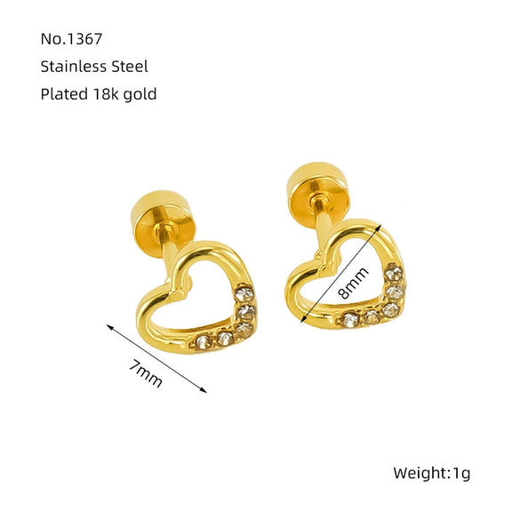 Wholesale Jewelry 316L Stainless Steel Heart Shaped Threaded Earrings For Women With Electroplating
