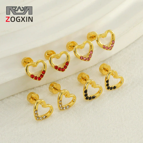 Wholesale Jewelry 316L Stainless Steel Heart Shaped Threaded Earrings For Women With Electroplating