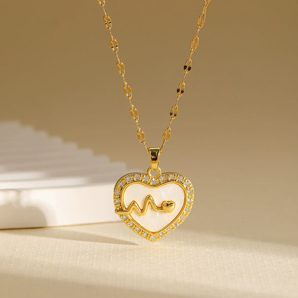 Wholesale Jewelry Stainless Steel Heartshaped Electroplated Mixed Gemstone Setting Love Pendant Necklace
