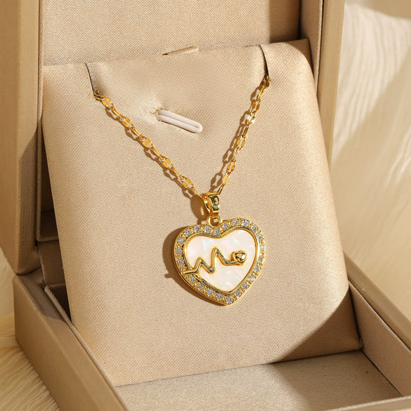Wholesale Jewelry Stainless Steel Heartshaped Electroplated Mixed Gemstone Setting Love Pendant Necklace