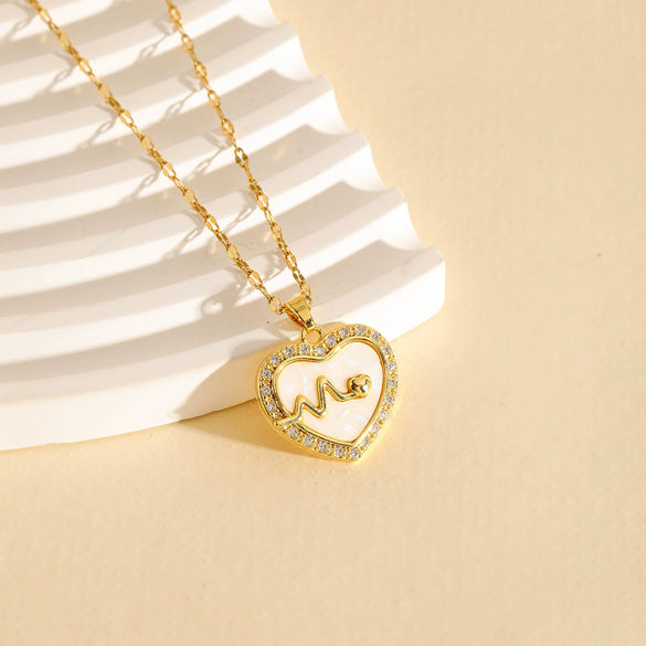 Wholesale Jewelry Stainless Steel Heartshaped Electroplated Mixed Gemstone Setting Love Pendant Necklace