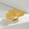 Wholesale Jewelry Stainless Steel Heartshaped Petal Wide Ring With Flower Pattern 18K Goldplated