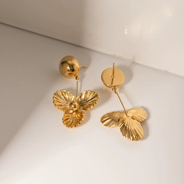 Wholesale Jewelry Stainless Steel Hemisphere Three Petal Flower Pendant Earrings Electroplated For Women