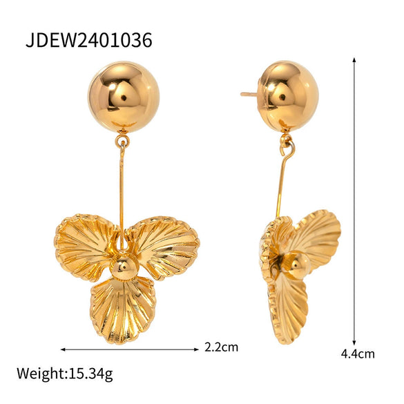 Wholesale Jewelry Stainless Steel Hemisphere Three Petal Flower Pendant Earrings Electroplated For Women