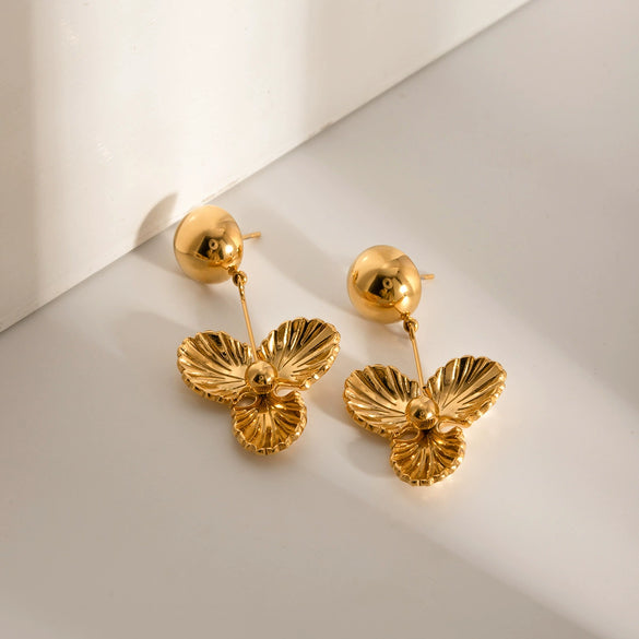 Wholesale Jewelry Stainless Steel Hemisphere Three Petal Flower Pendant Earrings Electroplated For Women