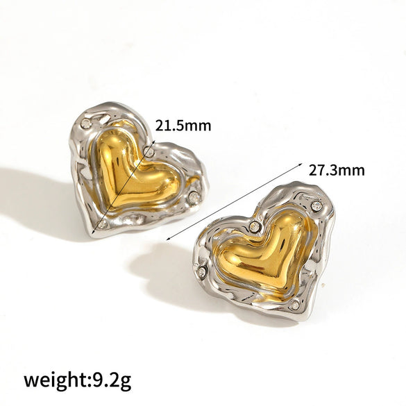 Wholesale Jewelry Stainless Steel Highend Geometric And Heart Shape Diamondencrusted Electroplated Earrings For Women