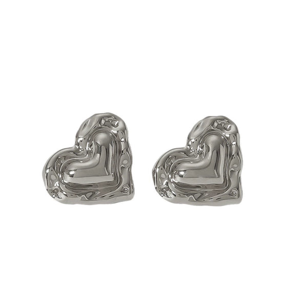 Wholesale Jewelry Stainless Steel Highend Geometric And Heart Shape Diamondencrusted Electroplated Earrings For Women