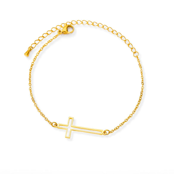 Wholesale Jewelry Stainless Steel Hollow Cross Unisex Bracelet With Letters Numbers Text Electroplating