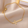 Wholesale Jewelry Stainless Steel Hollow Cross Unisex Bracelet With Letters Numbers Text Electroplating