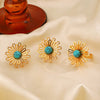 Wholesale Jewelry Stainless Steel Hollow Flower Electroplating Women's Plant Flowers Style Earrings Ring