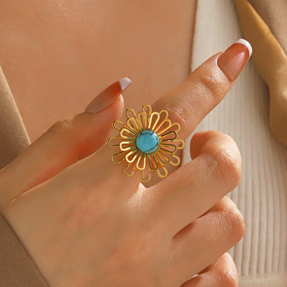 Wholesale Jewelry Stainless Steel Hollow Flower Electroplating Women's Plant Flowers Style Earrings Ring