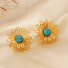 Wholesale Jewelry Stainless Steel Hollow Flower Electroplating Women's Plant Flowers Style Earrings Ring