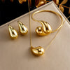 Wholesale Jewelry Stainless Steel Hollow Water Drop Pendant Electroplated Ladies Accessories Bracelet Earrings Necklace