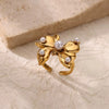 Wholesale Jewelry Stainless Steel Imitation Pearl Bow Heart Shape Open Ring For Women Electroplated