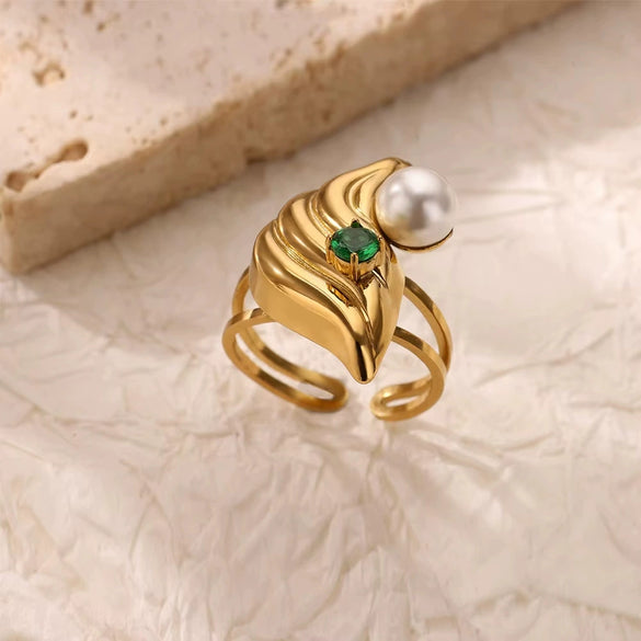 Wholesale Jewelry Stainless Steel Imitation Pearl Bow Heart Shape Open Ring For Women Electroplated