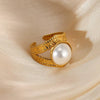 Wholesale Jewelry Stainless Steel Imitation Pearl Bow Heart Shape Open Ring For Women Electroplated