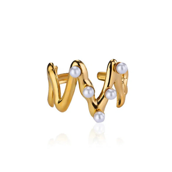 Wholesale Jewelry Stainless Steel Imitation Pearl Bow Heart Shape Open Ring For Women Electroplated