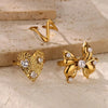 Wholesale Jewelry Stainless Steel Imitation Pearl Bow Heart Shape Open Ring For Women Electroplated
