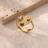 Wholesale Jewelry Stainless Steel Imitation Pearl Bow Heart Shape Open Ring For Women Electroplated