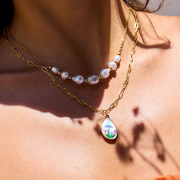 Wholesale Jewelry Stainless Steel Imitation Pearl Geometric Electroplating Necklace For Women