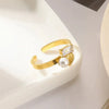 Wholesale Jewelry Stainless Steel Imitation Pearl Geometric Love Cross Open Ring With Electroplating And Retro Style