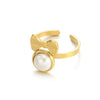 Wholesale Jewelry Stainless Steel Imitation Pearl Geometric Love Cross Open Ring With Electroplating And Retro Style