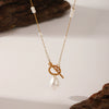 Wholesale Jewelry Stainless Steel Imitation Pearl Geometric Pendant Necklace With Electroplating For Women