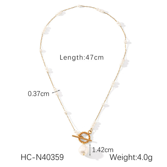 Wholesale Jewelry Stainless Steel Imitation Pearl Geometric Pendant Necklace With Electroplating For Women