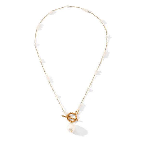 Wholesale Jewelry Stainless Steel Imitation Pearl Geometric Pendant Necklace With Electroplating For Women