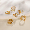 Wholesale Jewelry Stainless Steel Imitation Pearl Hollow Geometric Wave Vintage Open Ring Electroplated
