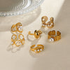 Wholesale Jewelry Stainless Steel Imitation Pearl Hollow Geometric Wave Vintage Open Ring Electroplated