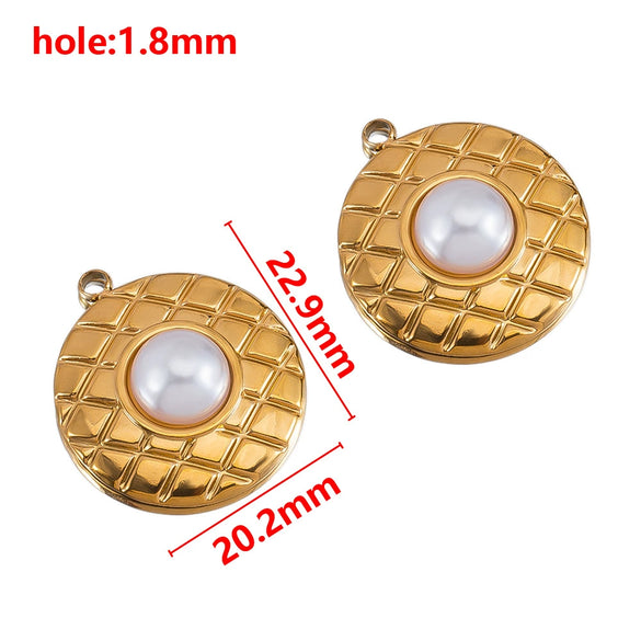 Wholesale Jewelry Stainless Steel Imitation Pearl Pendant With Round Irregular Bow Pattern Gold Plated Handmade Accessories