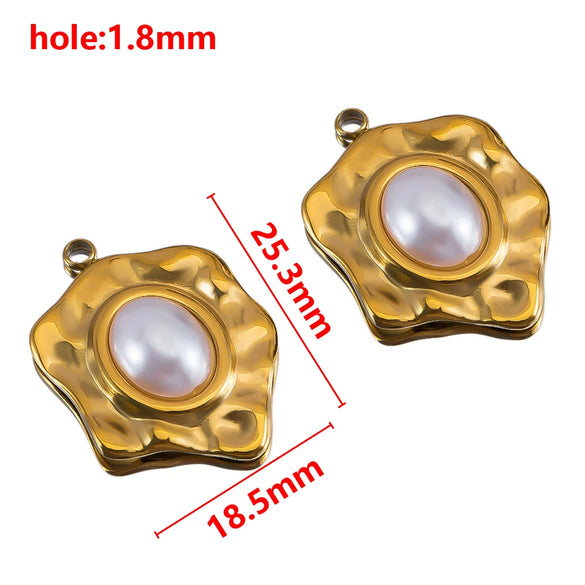 Wholesale Jewelry Stainless Steel Imitation Pearl Pendant With Round Irregular Bow Pattern Gold Plated Handmade Accessories